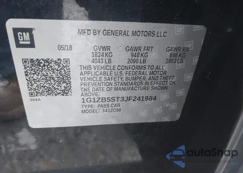 2018 Chevrolet Malibu 1Ls z USA, uszkodzony, nr VIN 1G1ZB5ST3JF241984